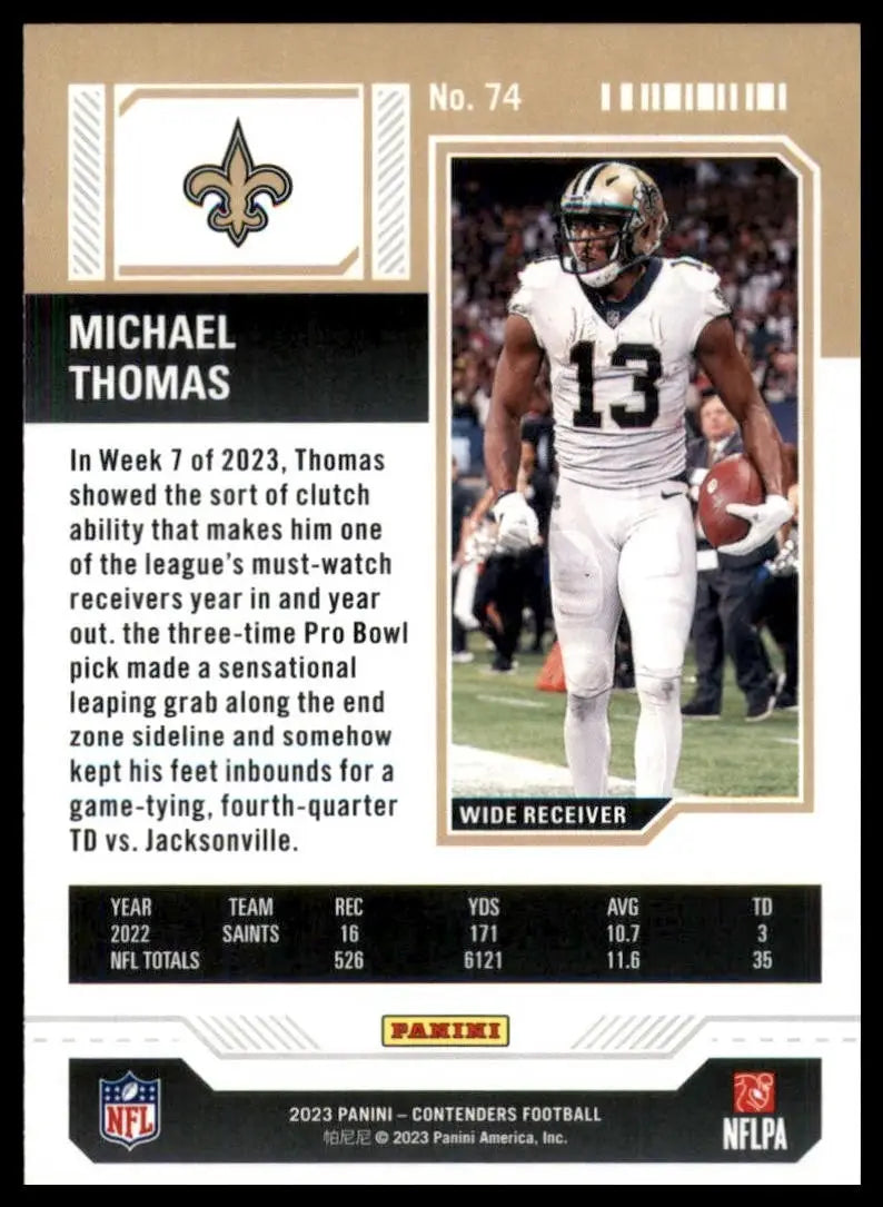 2023 Panini Contenders Season Ticket Michael Thomas #74 New Orelans Saints Card - Football Card Single