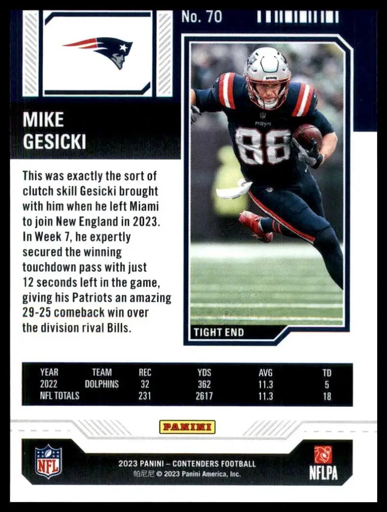 2023 Panini Contenders Season Ticket Mike Gesicki #70 New England Patriots Card