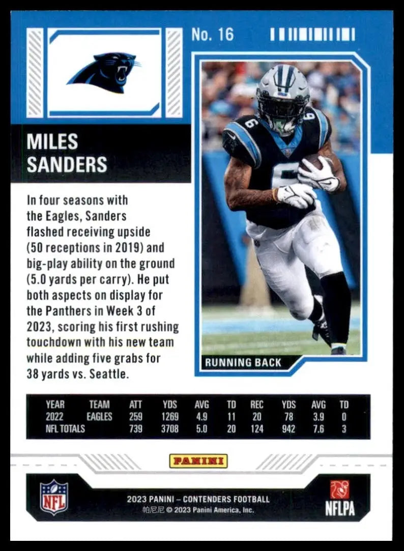 2023 Panini Contenders Season Ticket Miles Sanders #16 Carolina Panthers Card - Football Card Single