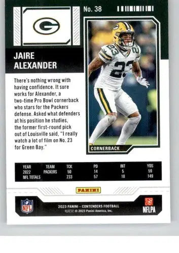 Jaire Alexander football card from 2023 Panini Contenders Season Ticket Retail series