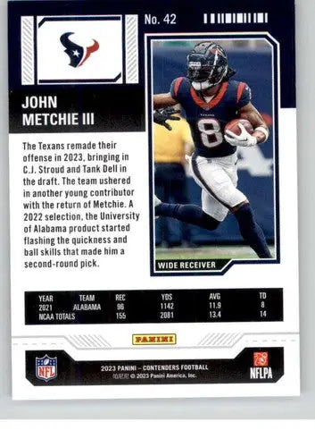Football card of John Metchie III from 2023 Panini Contenders Season Ticket retail