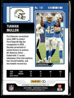 2023 Panini Contenders Tiawan Mullen #191 RC,AU Los Angeles Chargers