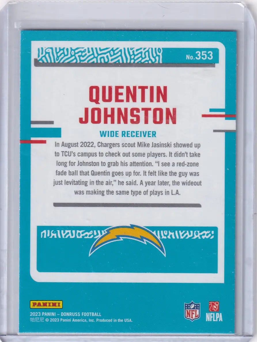 2023 Panini Donruss #353 Quentin Johnston - Los Angeles Chargers - Football Card Single