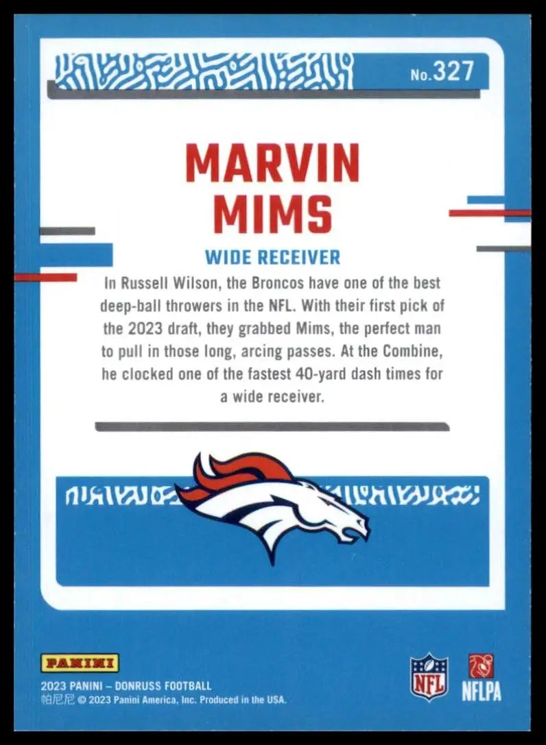 2023 Panini Donruss Blue Rookie Marvin Mims #327 Denver Broncos Football Card - Football Card Single