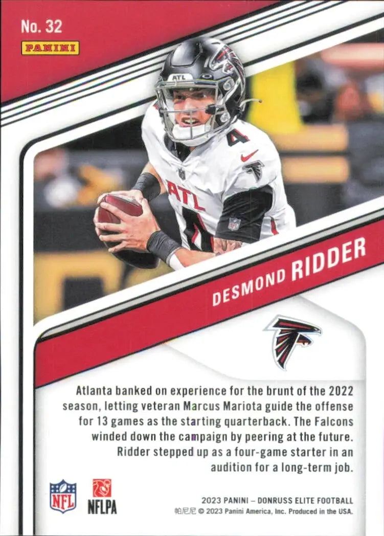 2023 Panini Donruss Elite Orange #32 Desmond Ridder /399 Atlanta Falcons Card