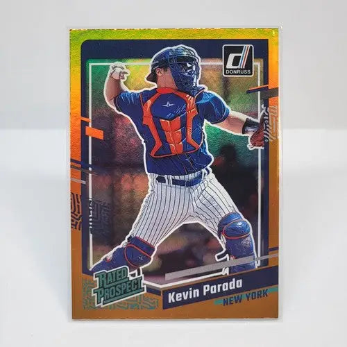 Kevin Parada baseball card from 2023 Panini Donruss Keving Holo Orange Rated Prospect