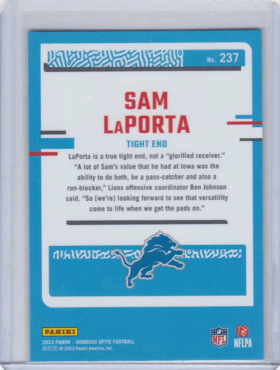 2023 Panini Donruss Optic #237 Sam Laporta - Detroit Lions - Football Card Single