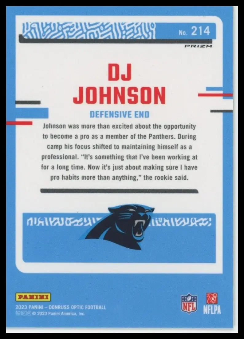 2023 Panini Donruss Optic Green Hyper Rookie DJ Johnson #214 Carolina Panthers - Football Card Single