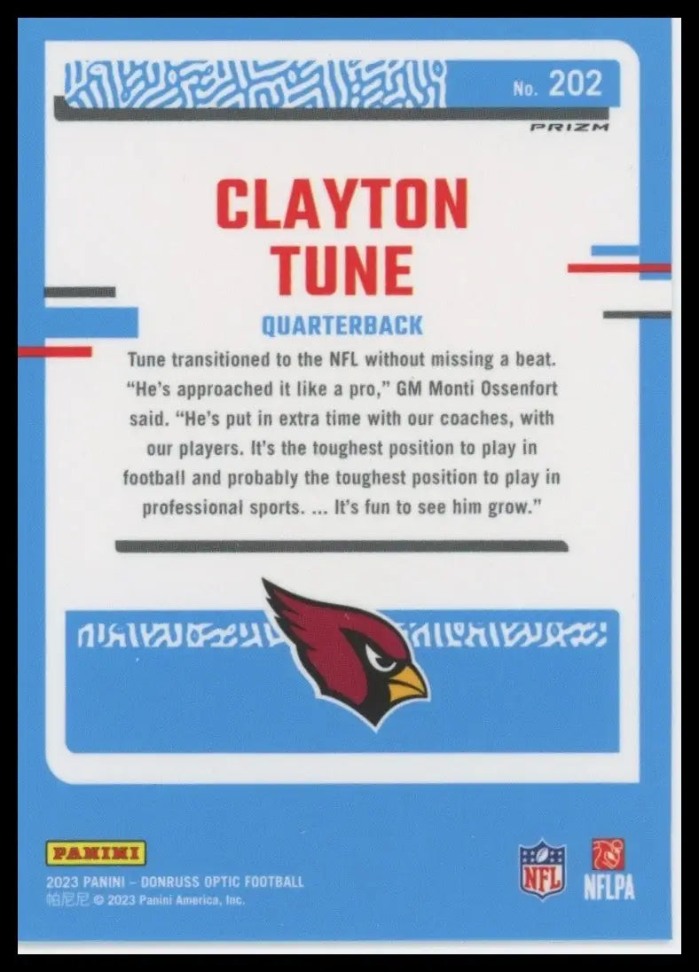 2023 Panini Donruss Optic Green Velocity Rookie Clayton Tune #202 Cardinals NFL - Football Card Single