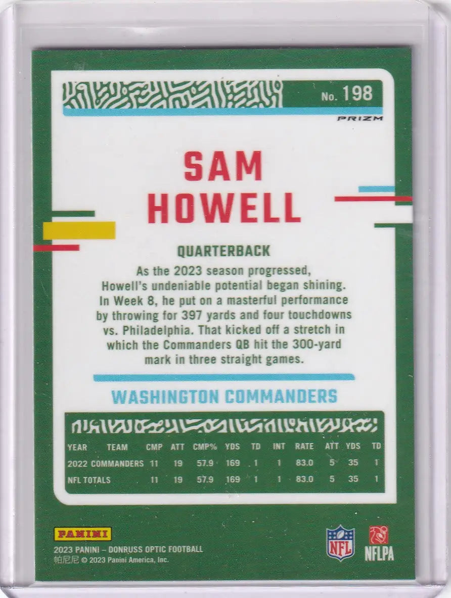 2023 Panini Donruss Optic Holo #198 Sam Howell - Washington Commanders - Football Card Single