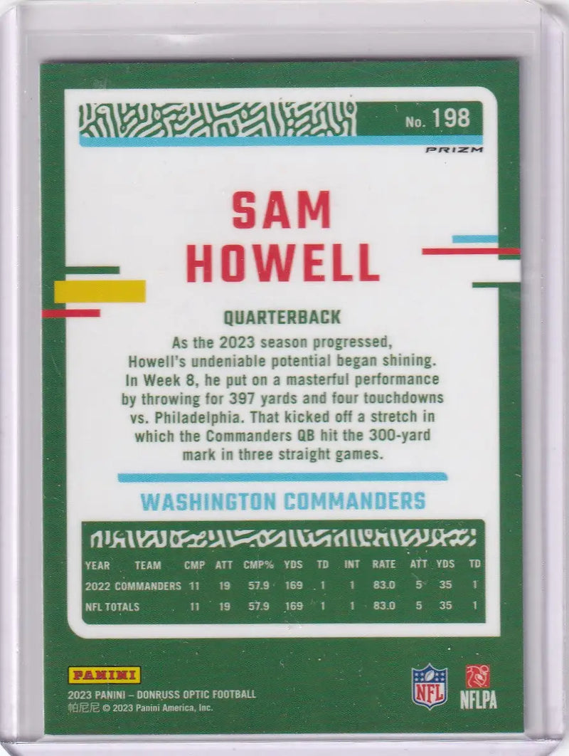 2023 Panini Donruss Optic Holo #198 Sam Howell - Washington Commanders - Football Card Single