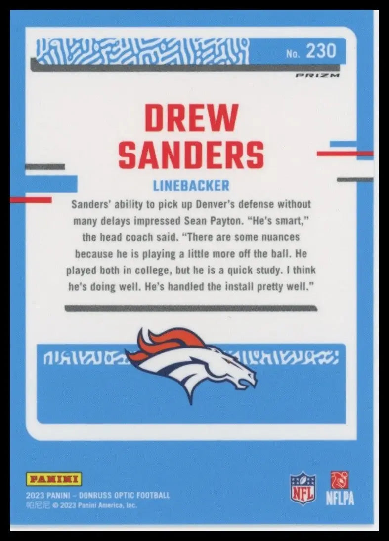 2023 Panini Donruss Optic Holo Rookie Drew Sanders #230 Denver Broncos Football - Football Card Single