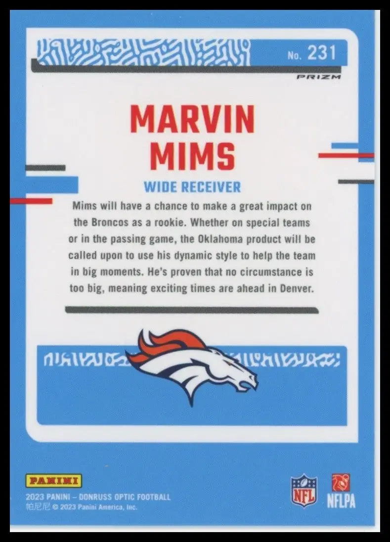 2023 Panini Donruss Optic Holo Rookie Marvin Mims #231 Denver Broncos Football - Football Card Single