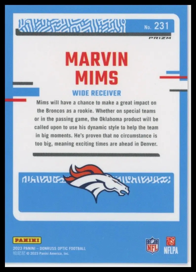 2023 Panini Donruss Optic Pink Rookie Marvin Mims #231 Dever Broncos Football - Football Card Single