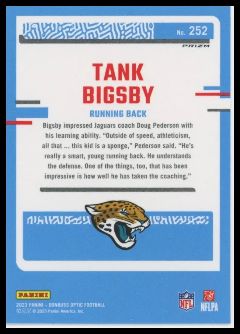 2023 Panini Donruss Optic Pink Rookie Tank Bigsby #252 Jacksonville Jaguars Card - Football Card Single
