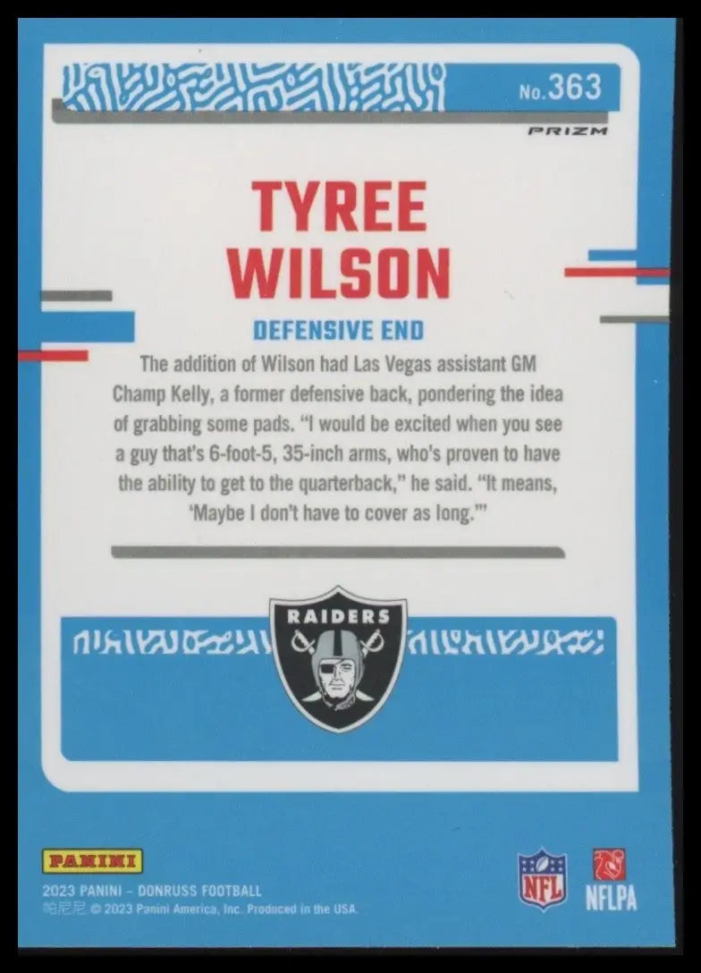 2023 Panini Donruss Optic Preview Red Green Rookie Tyree Wilson #363 Raiders NFL - Football Card Single