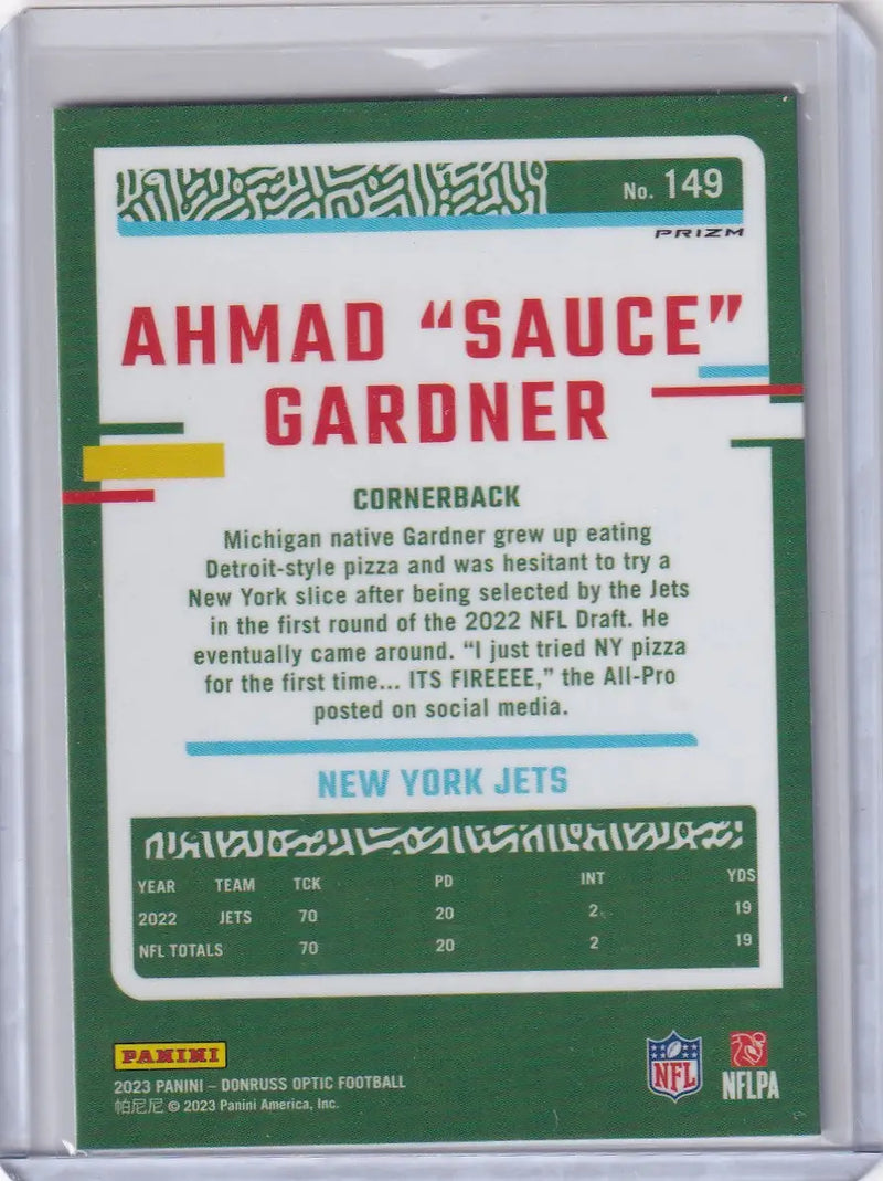 2023 Panini Donruss Optic Prizm #149 Ahmad Sauce Gardner - New York Jets - Football Card Single