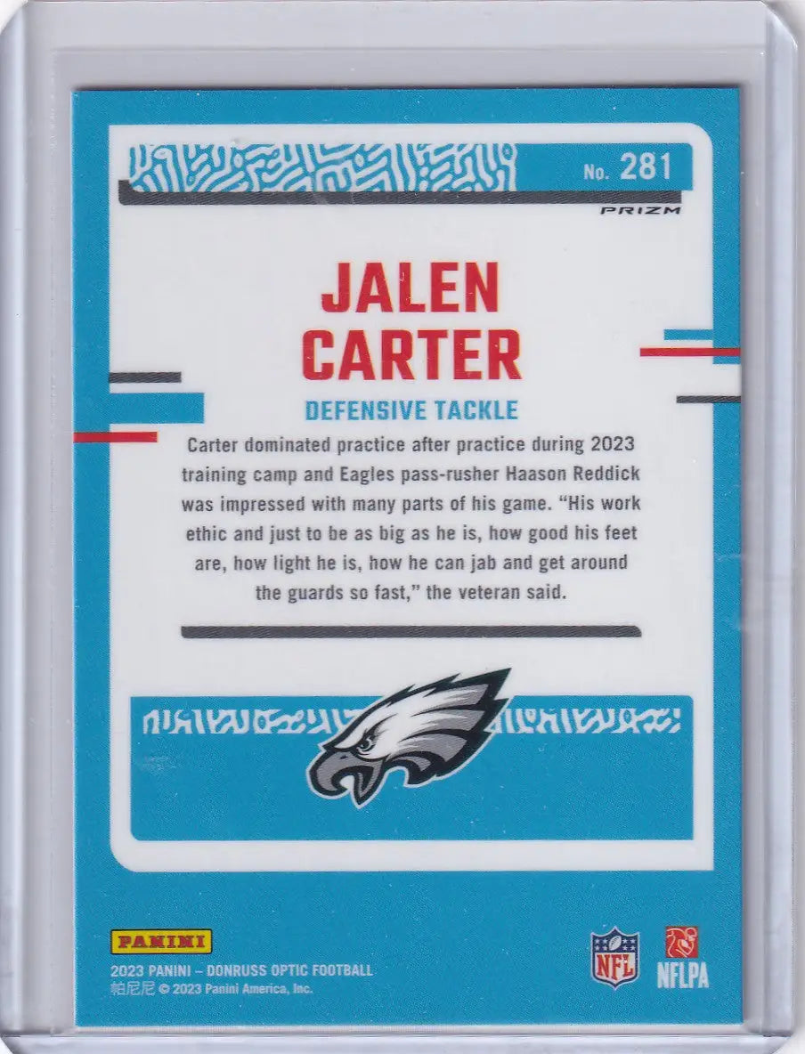 2023 Panini Donruss Optic Red Hyper #281 Jalen Carter - Philadelphia Eagles - Football Card Single