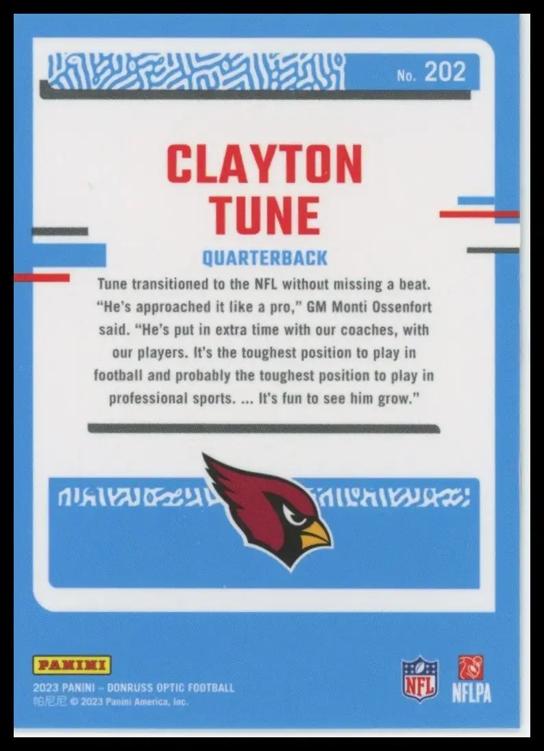 2023 Panini Donruss Optic Rookie Clayton Tune #202 Arizona Cardinals Football - Football Card Single