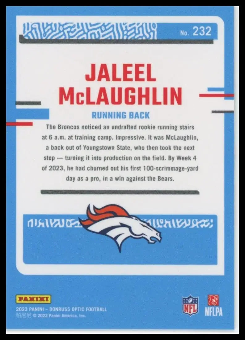 2023 Panini Donruss Optic Rookie Jaleel McLaughlin #232 Denver Broncos Football - Football Card Single