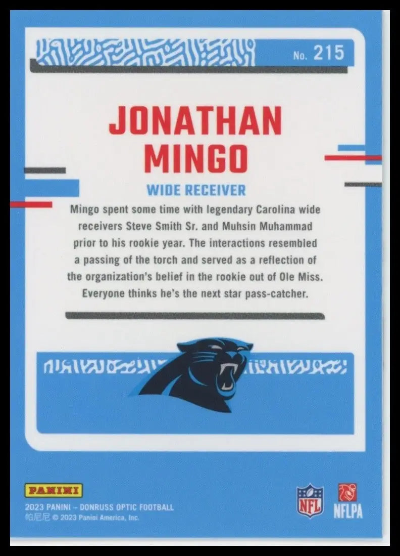 2023 Panini Donruss Optic Rookie Jonathan Mingo #215 Carolina Panthers Football - Football Card Single