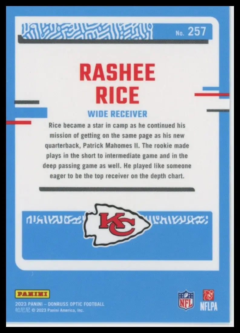 2023 Panini Donruss Optic Rookie Rashee Rice #257 Kansas City Chiefs Football