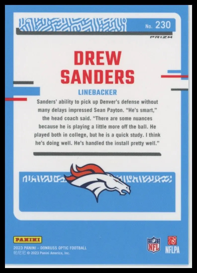 2023 Panini Donruss Optic Stars Rookie Drew Sanders #230 Denver Broncos Football - Football Card Single