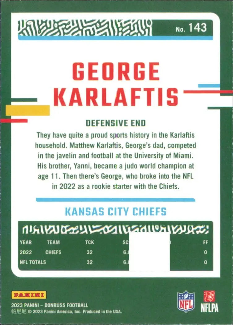 2023 Panini Donruss Press Proof Blue #143 George Karlaftis Kansas City Chiefs - Football Card Single