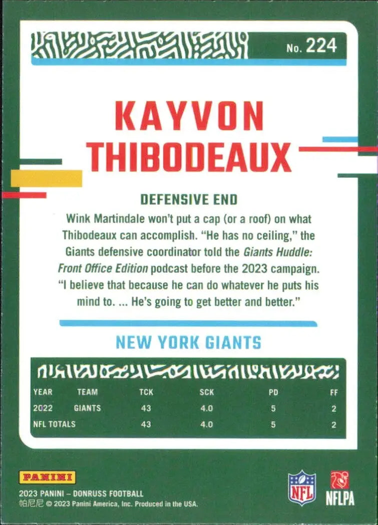 2023 Panini Donruss Press Proof Blue #224 Kayvon Thibodeaux New York Giants Card