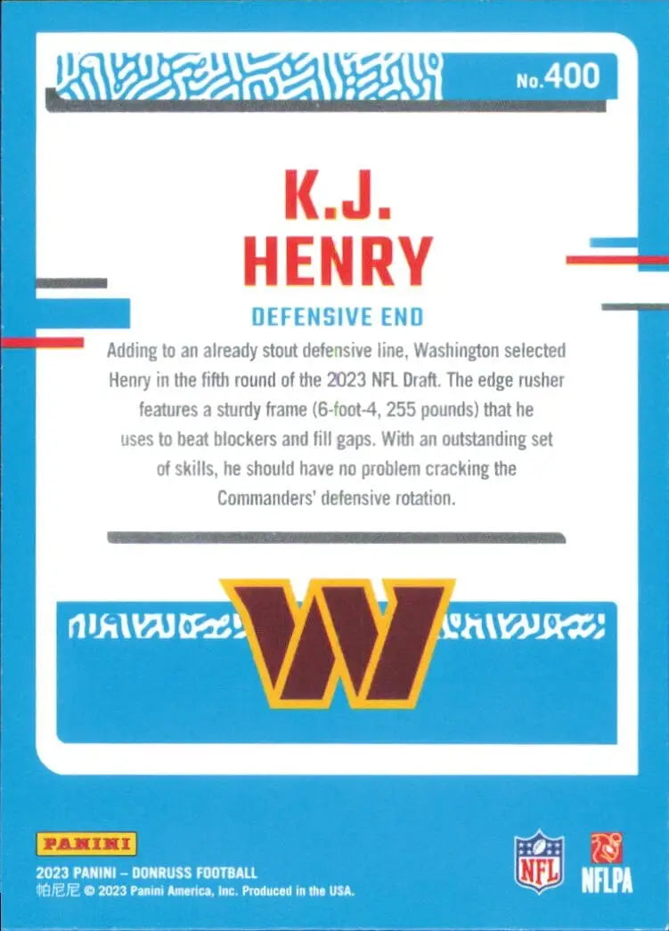 2023 Panini Donruss Rated Rookie #400 KJ Henry Washington Commanders Card NFL