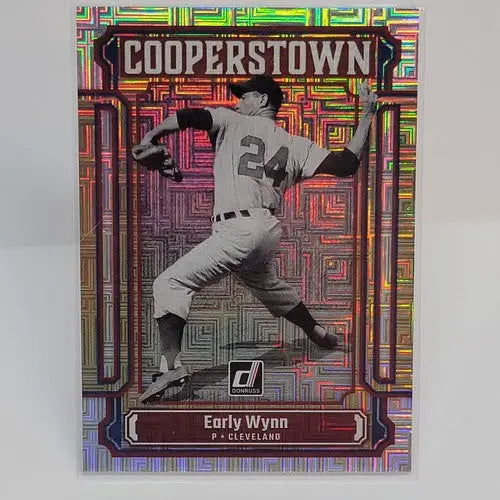 Early Wynn trading card from Panini Donruss Vertex Cooperstown with colorful geometric background