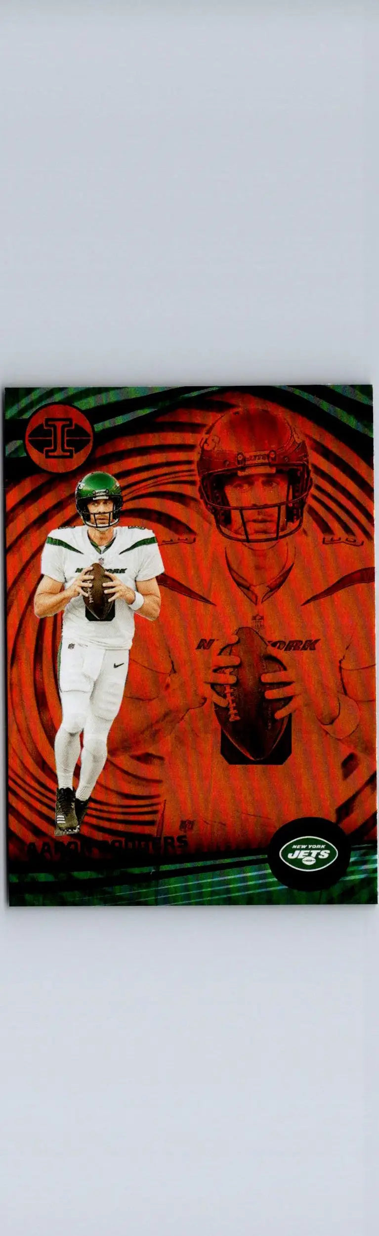 Aaron Rodgers football trading card with orange and green swirl background, Rodgers Orange Trophy