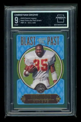 2023 Panini Legacy Blast from the Past Green Christian Okoye #BP-4 011/100 AC 9 - Football Card Single
