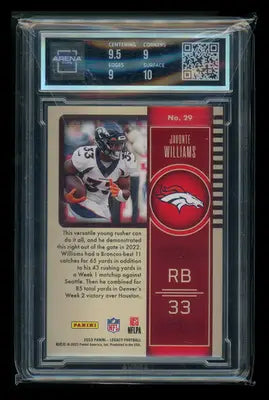 2023 Panini Legacy Orange Javonte Williams #29 099/199 Football Arena Club 9.5 - Football Card Single