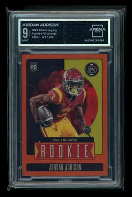 2023 Panini Legacy Rookies P/E Orange Jordan Addison #164 157/149 RC AC 9 - Football Card Single