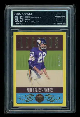 2023 Panini Legacy Yellow Paul Krause #137 030/150 Football Arena Club 9.5 - Football Card Single