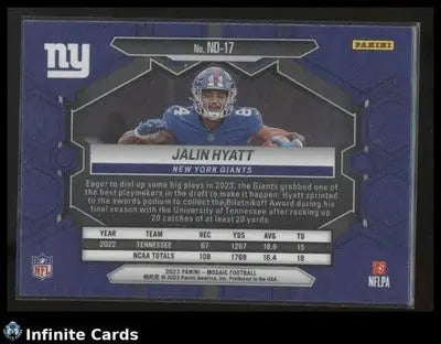 2023 Panini Mosaic JALIN HYATT #ND-17 NFL Debut New York Giants RC - Football Card Single