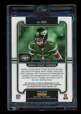 2023 Panini One Prizm Ahmad ’Sauce’ Gardner #303 Gold Autograph Patch 05/15 RC - Football Card Single
