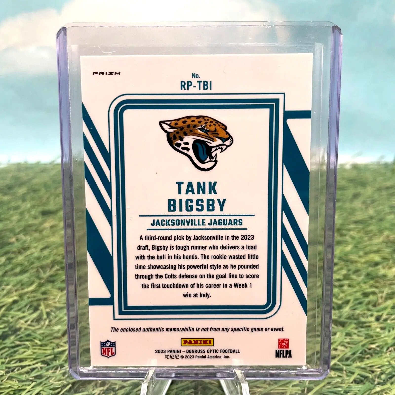 2023 Panini Optic Rookie Phenom Relic -Blue Hyper Prizm- Tank Bigsby -RC #RO-TBI - Football Card Single