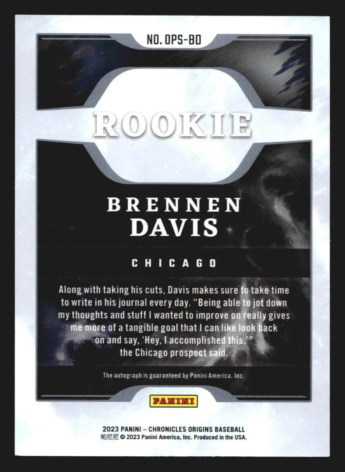 2023 Panini Origins Brennen Davis #OPS-BD Red Auto /99 RC Cubs - Baseball Card Single