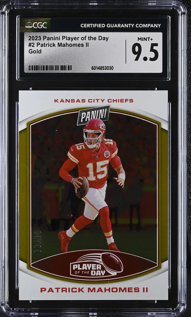 2023 Panini POTD Gold Parallel Card 2 Patrick Mahomes II 08/10 CGC 9.5 Mint+ - Football Card Single