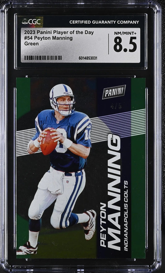 2023 Panini POTD Green Parallel Card 54 Peyton Manning 4/5 CGC 8.5 NM/Mint+ - Football Card Single