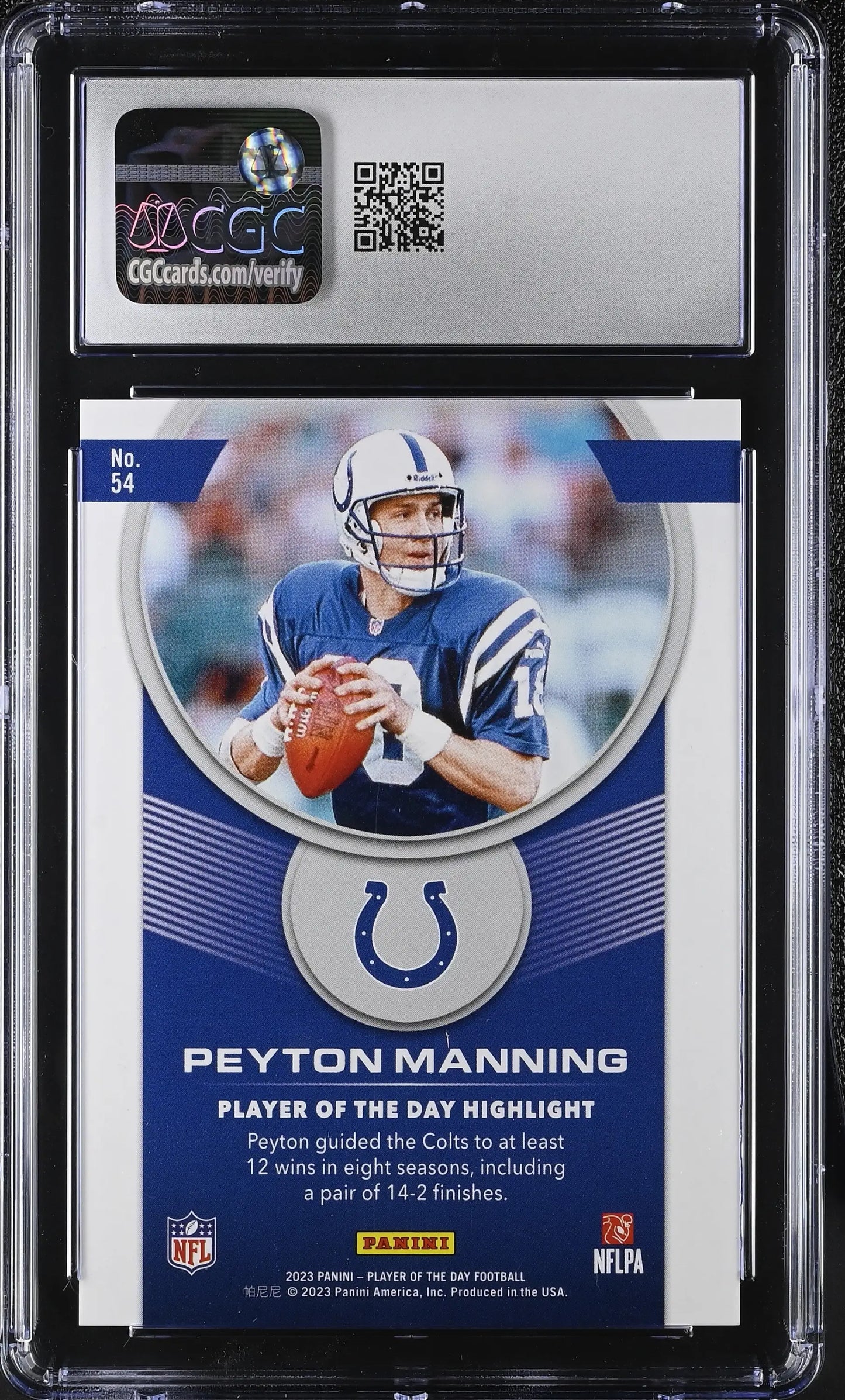 2023 Panini POTD Green Parallel Card 54 Peyton Manning 4/5 CGC 8.5 NM/Mint+ - Football Card Single