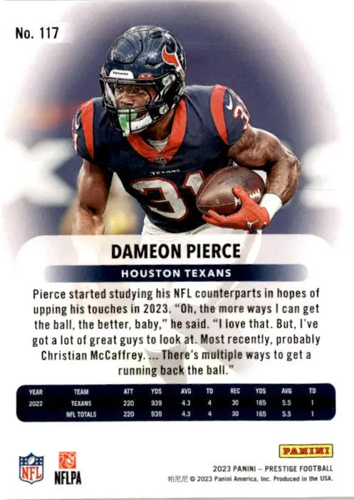2023 Panini Prestige #117 Dameon Pierce Xtra Points Hyper - Football Card Single