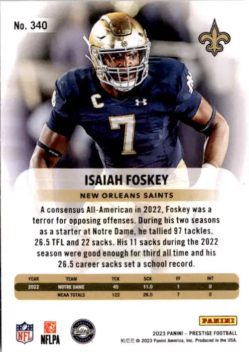 2023 Panini Prestige #340 Isaiah Foskey - Football Card Single