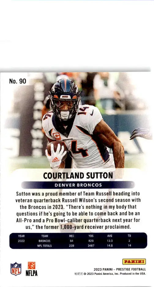 2023 Panini Prestige #90 Courtland Sutton Xtra Points Hyper - Football Card Single