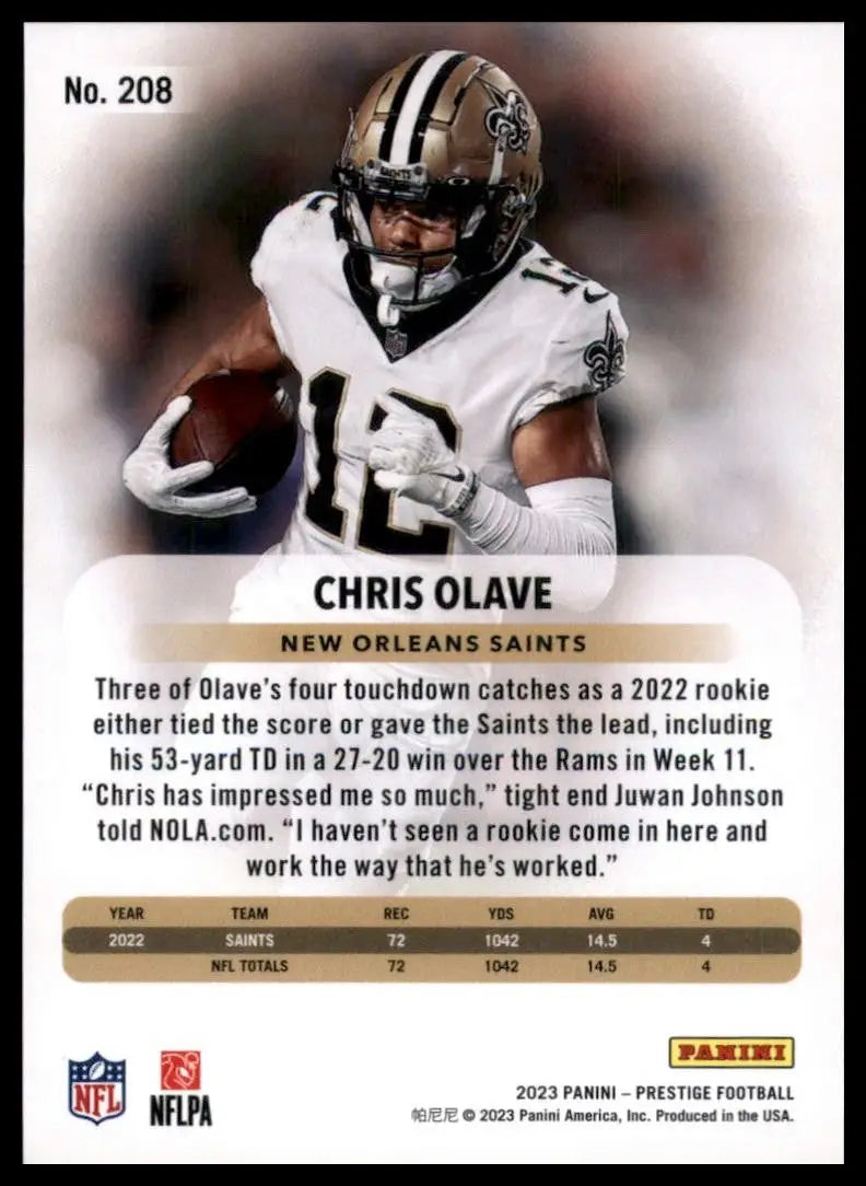 2023 Panini Prestige Chris Olave #208 New Orleans Saints Football Card NFL Sport - Football Card Single