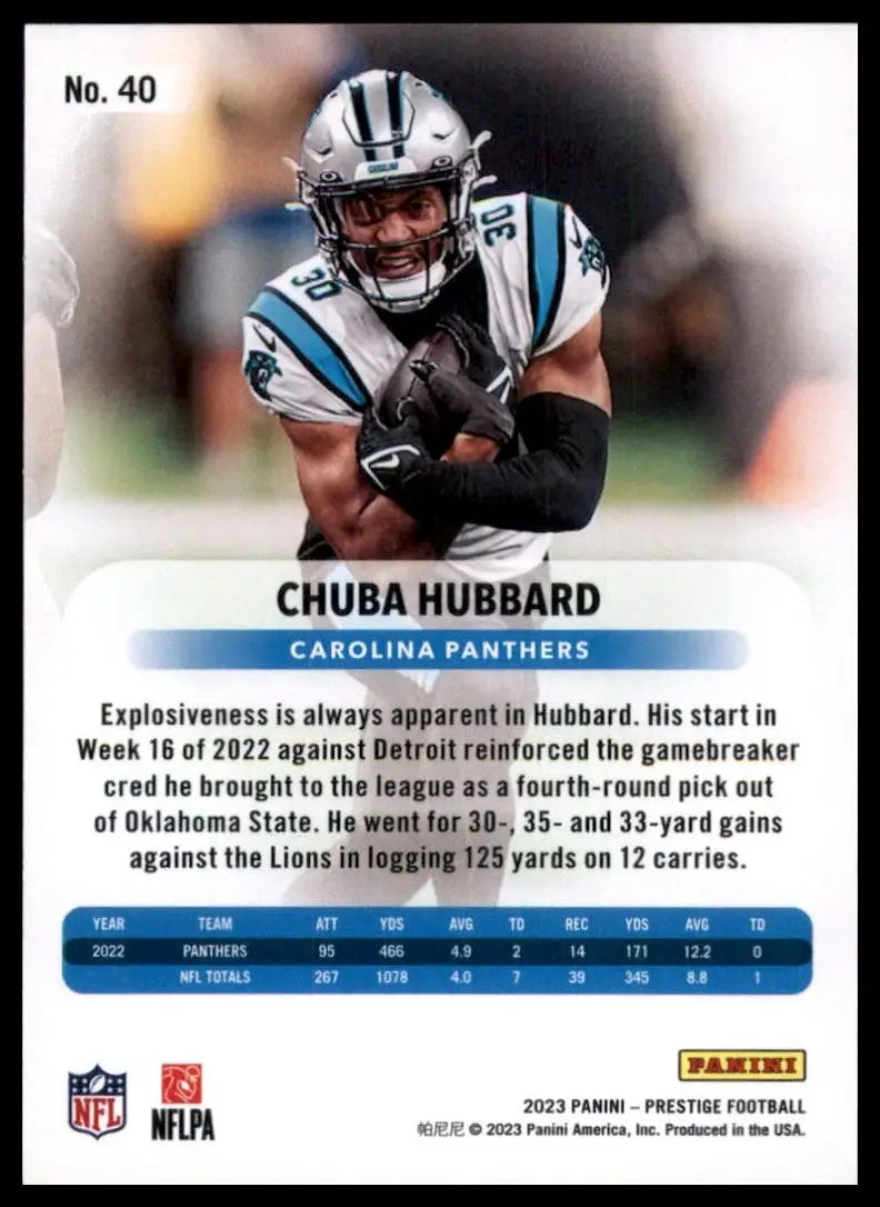 2023 Panini Prestige Chuba Hubbard #40 Carolina Panthers Football Card NFL Sport - Football Card Single