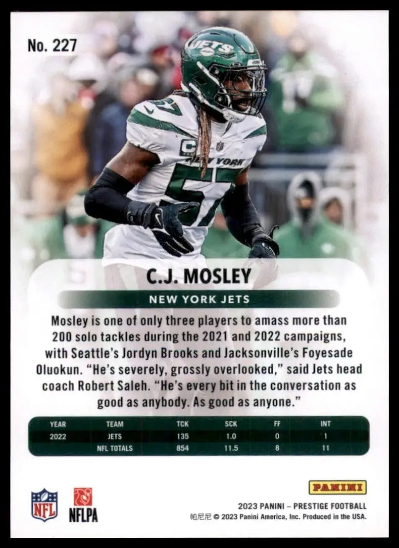 2023 Panini Prestige CJ Mosley #227 New York Jets Football Card NFL Sports - Football Card Single