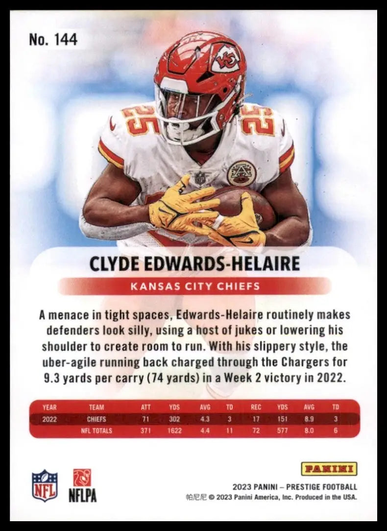 2023 Panini Prestige Clyde Edwards Helaire #144 Kansas City Chiefs Football Card - Football Card Single